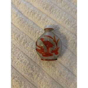Red & Green Overlay Glass Snuff Bottle 18th/19thC crane Rabbit foliage carved